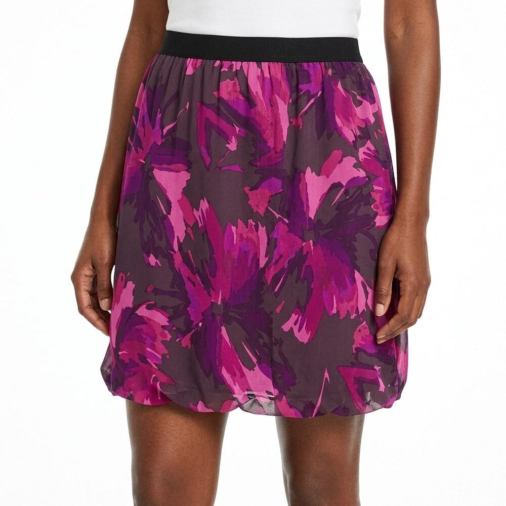 Loft Purple Mini Chiffon Lined Floral Skirt Women Size S